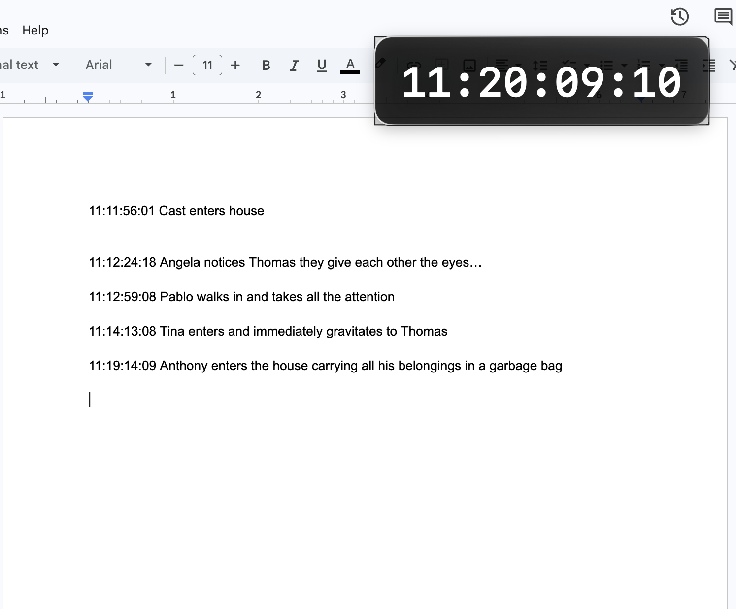 Timecode Window floating over notes on macOS